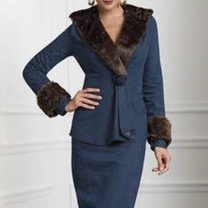 Masseys Women's 2-pc Fur Trim Denim Set sz 8 $140